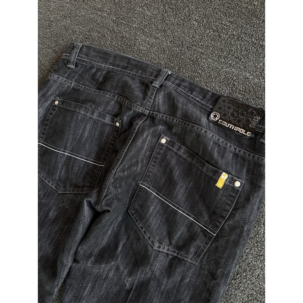 Southpole Baggy Jeans Mens 38 Black Gray Wash Y2K Wide Leg Streetwear